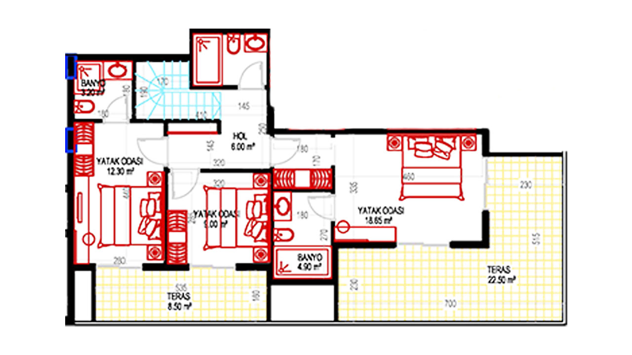 План дуплекс 4+1 (203 кв.м.) верхний этаж